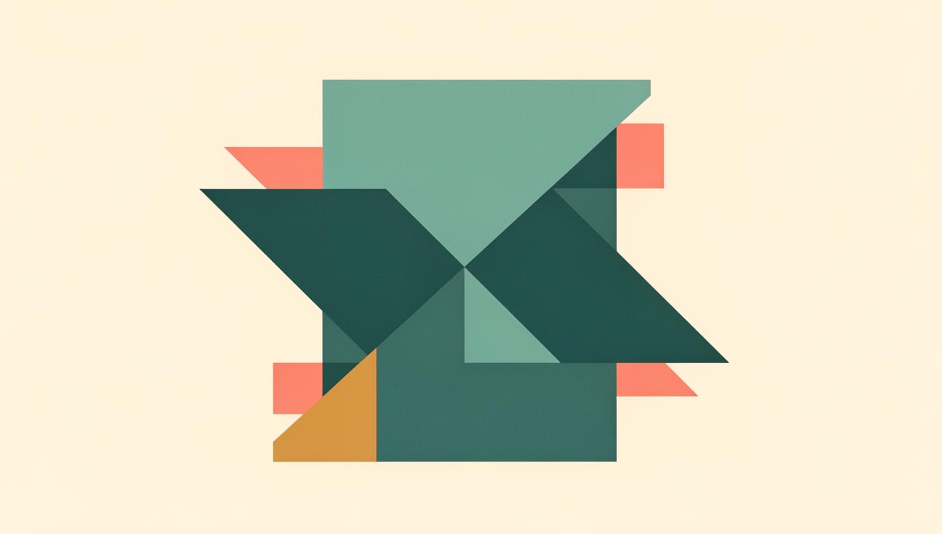 Abstract geometric planes in teal with coral and amber accents intersecting precisely, representing layered attribution in multi-agent AI systems